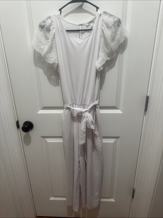 Express Pants - Express White Scoop Neck Jumpsuit with Tie Waist